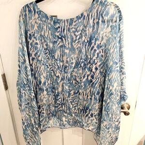 Ambra Made In Italy Silk Blouse-Tunic 3/4 Sleeve Blue Swirl